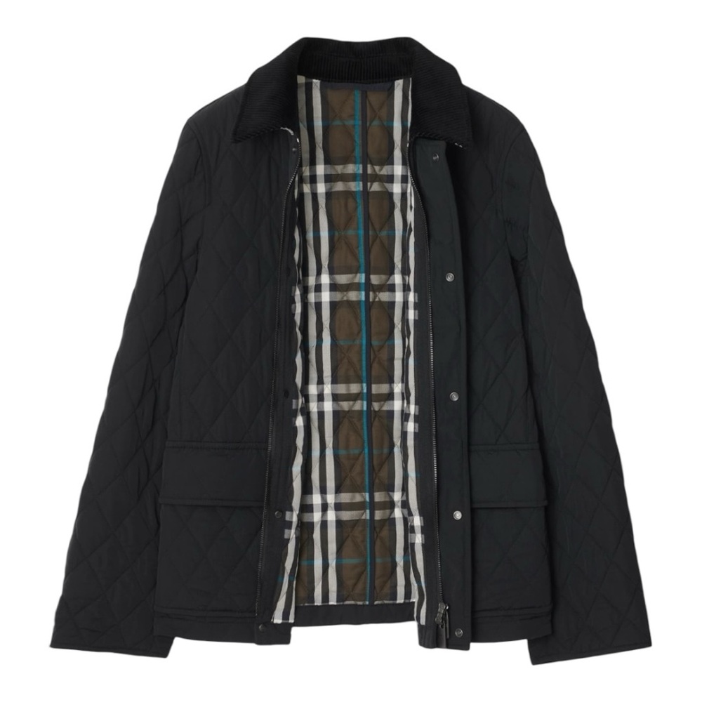 Burberry Quilted Plaid Lined Barn Jacket Black Size Small